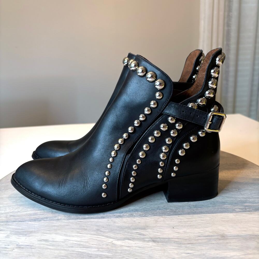 Jeffrey Campbell Rylance Black Leather Studded Ankle Booties Cut Out Size 8.5 - Picture 2 of 11